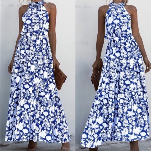 Boho Gypsy Halter Belted Maxi Dress New - Picture 6 of 12